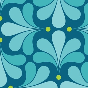 Water Splash- Turquoise Blue- Peacock- Pool- Petal Solids Coordinate- Beach- Summer- Art Deco Wallpaper- Bright 70s Abstract Geometric Retro- Large