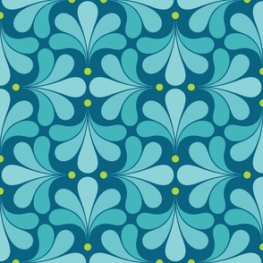 Water Splash- Turquoise Blue- Peacock- Pool- Petal Solids Coordinate- Beach- Summer- Art Deco Wallpaper- Bright 70s Abstract Geometric- Small