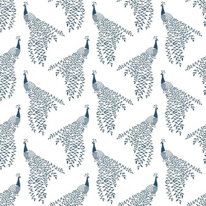 Animals - Birds - Hand Drawn Rows of Peacocks in Navy Blue