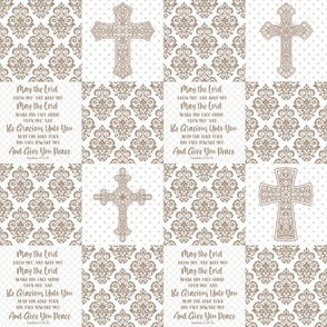 Bigger Scale Patchwork 6 Inch Squares May The Lord Bless You And Keep You Christian Bible Verses Scripture Sayings and Hymns for Cheater Quilt or Blanket White and Mushroom Tan