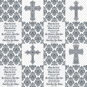 Smaller Scale Patchwork 3 Inch Squares May The Lord Bless You And Keep You Christian Bible Verses Scripture Sayings and Hymns for Cheater Quilt or Blanket White and Navy