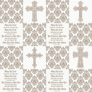 Smaller Scale Patchwork 3 Inch Squares May The Lord Bless You And Keep You Christian Bible Verses Scripture Sayings and Hymns for Cheater Quilt or Blanket White and Mushroom Tan 