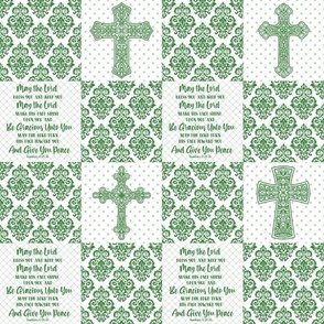 Smaller Scale Patchwork 3 Inch Squares May The Lord Bless You And Keep You Christian Bible Verses Scripture Sayings and Hymns for Cheater Quilt or Blanket White and Green 