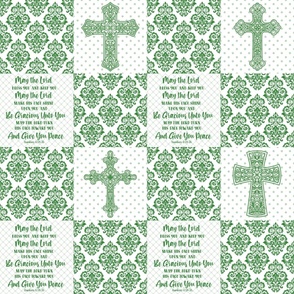 Bigger Scale Patchwork 6 Inch Squares May The Lord Bless You And Keep You Christian Bible Verses Scripture Sayings and Hymns for Cheater Quilt or Blanket White and Green
