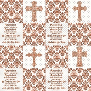 Smaller Scale Patchwork 3 Inch Squares May The Lord Bless You And Keep You Christian Bible Verses Scripture Sayings and Hymns for Cheater Quilt or Blanket White and Sunset Orange 