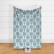 Bigger Scale Patchwork 6 Inch Squares May The Lord Bless You And Keep You Christian Bible Verses Scripture Sayings and Hymns for Cheater Quilt or Blanket White and Turquoise Blue