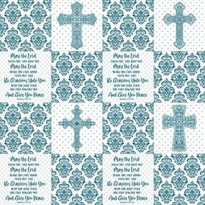 Bigger Scale Patchwork 6 Inch Squares May The Lord Bless You And Keep You Christian Bible Verses Scripture Sayings and Hymns for Cheater Quilt or Blanket White and Turquoise Blue