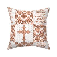 Bigger Scale Patchwork 6 Inch Squares May The Lord Bless You And Keep You Christian Bible Verses Scripture Sayings and Hymns for Cheater Quilt or Blanket White and Sunset Orange