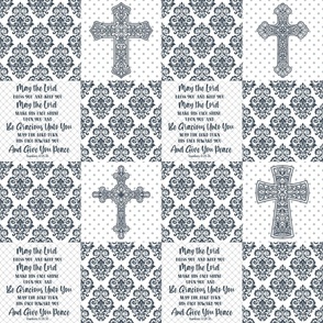 Bigger Scale Patchwork 6 Inch Squares May The Lord Bless You And Keep You Christian Bible Verses Scripture Sayings and Hymns for Cheater Quilt or Blanket White and Navy