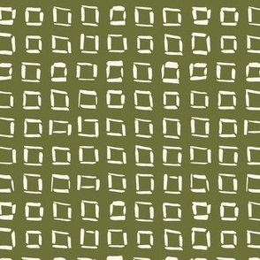 Small // Wonky Squares: Hand-Painted Geometric Boho Square - Olive Green 