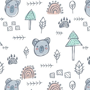 Pastel Nursery Forest Bear Pattern
