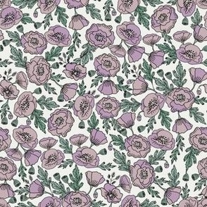 SMALL  poppies floral fabric - poppy design, florals - lilac