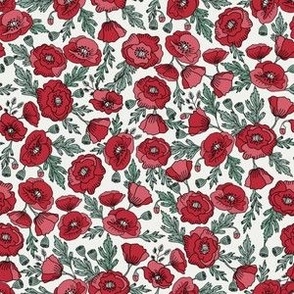 SMALL poppies floral fabric - poppy design, florals - red