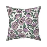 LARGE poppies floral fabric - poppy design, florals - lilac