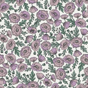 LARGE poppies floral fabric - poppy design, florals - lilac