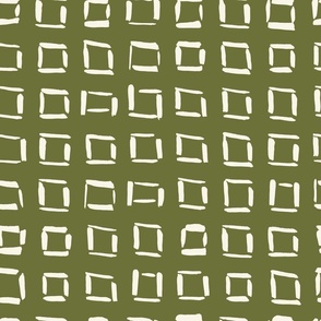 Large // Wonky Squares: Hand-Painted Geometric Boho Square - Olive Green 