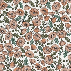 LARGE  poppies floral fabric - poppy design, florals - neutral