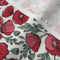 MEDIUM poppies floral fabric - poppy design, florals - red