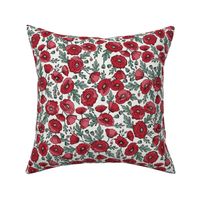 MEDIUM poppies floral fabric - poppy design, florals - red