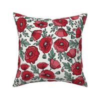 LARGE  poppies floral fabric - poppy design, florals - red
