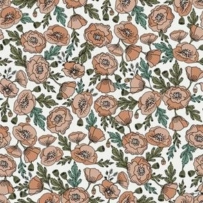 SMALL  poppies floral fabric - poppy design, florals - neutral