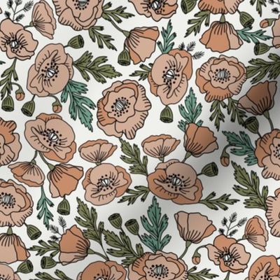 MEDIUM poppies floral fabric - poppy design, florals - neutral