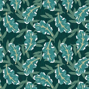 Jacobean Textured Leaves - Cyan/Green/Blue 