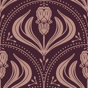 Art nouveau irises in muscadine