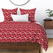 Block Print Wild Mum Flowers in Grays on Red