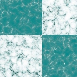 marbled tiles in teal and white