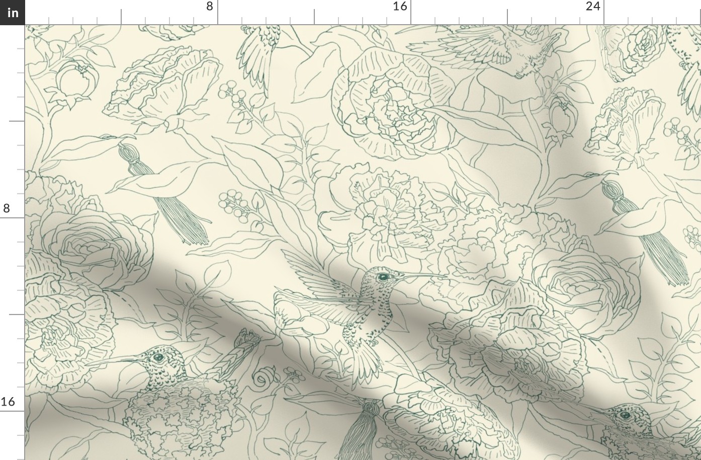 Floral Line Art With Hummingbirds And Peonies