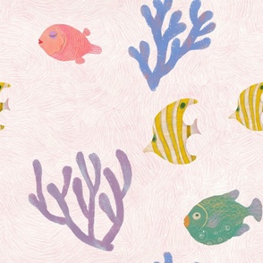 Happy Tropic  Fish Playing  in Coral Sea Pink  
