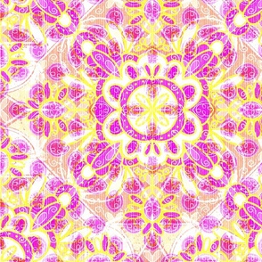 Pretty Pink and Yellow geometric boho mandala