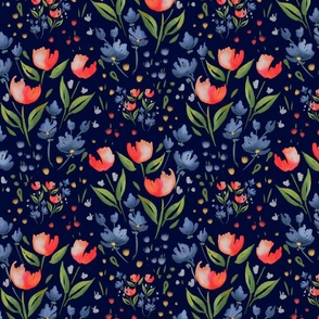 Watercolor-floral -(Navy-red-blue-green-)