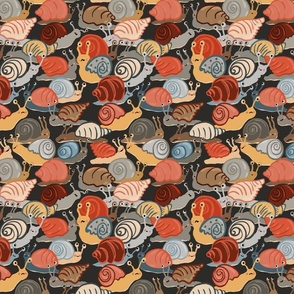The Snail Trail Traffic Jam  on chocolate brown background 