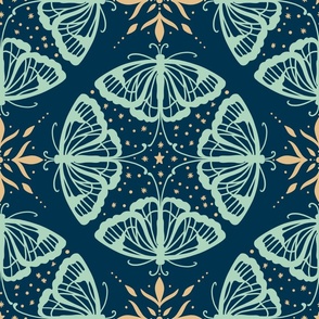 Art Deco Lace Butterflies in circle - Vibrant blue - L