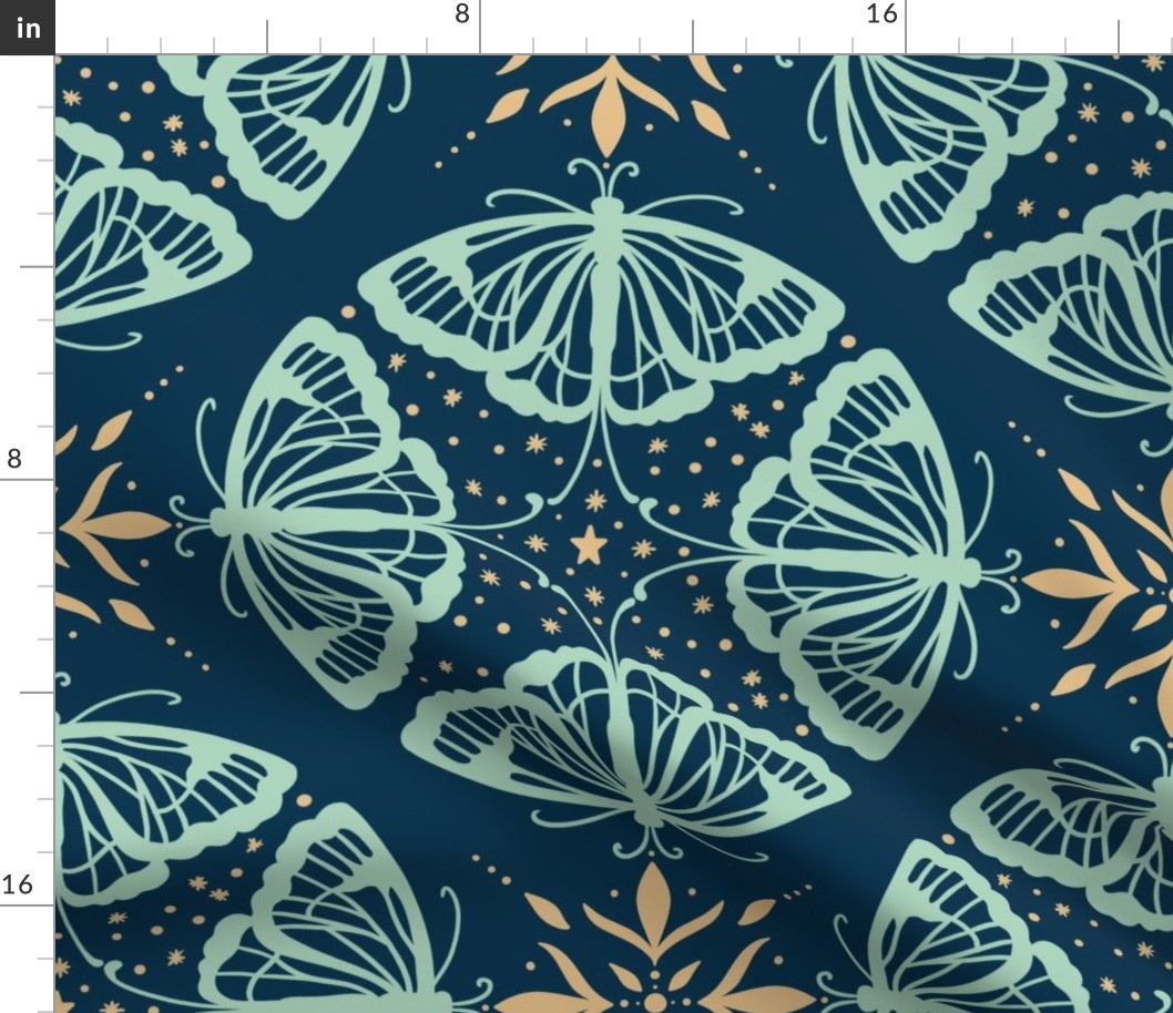 Art Deco Lace Butterflies in circle - Vibrant blue - L