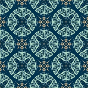 Art Deco Lace Butterflies in circle - Vibrant blue - S