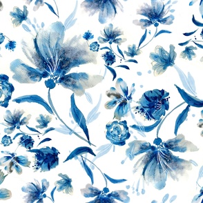 Watercolor floral blues large jumbo