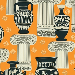 Ancient Greek Pottery orange background large size