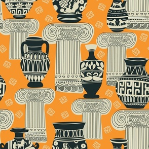 Ancient Greek Pottery orange background medium size