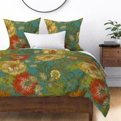 LARGE GARDEN FRESCO CLASSIC IN TEAL- Willam Morris Style