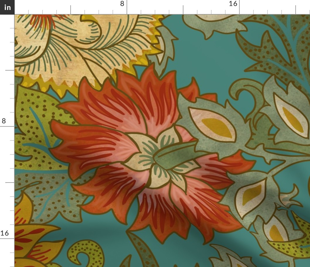 LARGE GARDEN FRESCO CLASSIC IN TEAL- Willam Morris Style