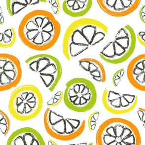 Orange, Lemon, And Lime Slices On A Clean White Background