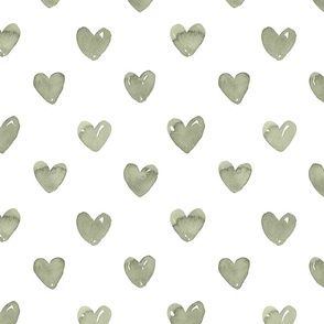 hand-painted watercolor hearts sage green scale M
