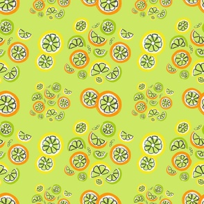Small Print - Clusters Of Citrus Slices With Orange And Lemon Slices On A Lime Background