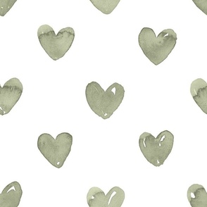 hand-painted watercolor hearts sage green scale L
