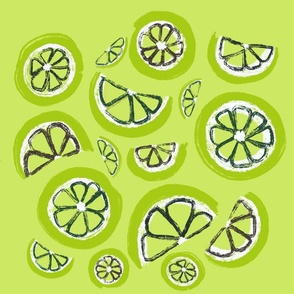 Cluster Of Lime Slices On A Lime Background