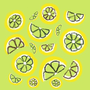 Cluster Of Lemon Slices On A Lime Background