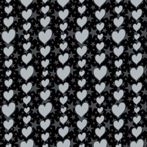 S - Black Hearts & Stars – Valentines Love Heart Stripe